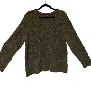 Eileen Fisher Olive Green Textured V-Neck Sweater